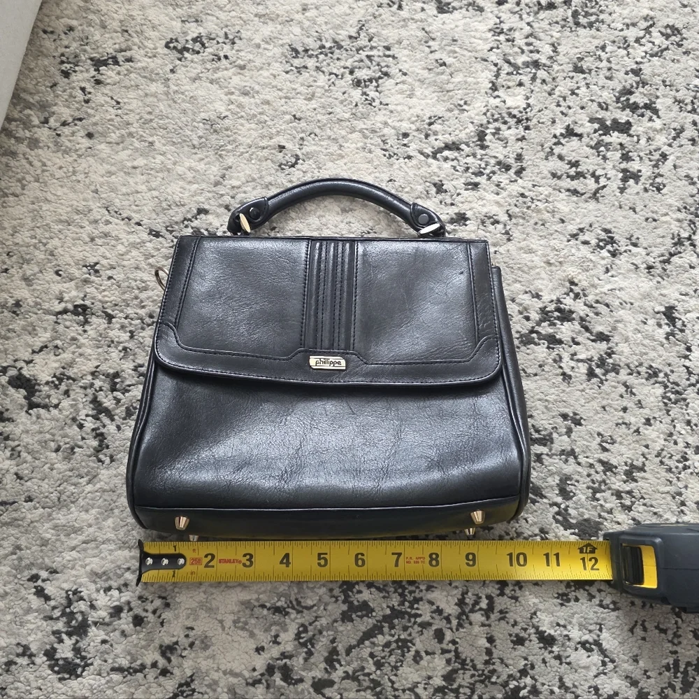Vintage 90s Leather Flap Satchel Handbag Philippe Silvertone Classic City Chic